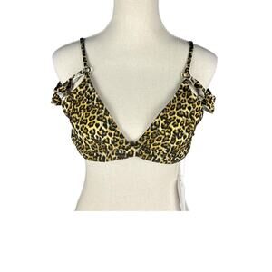 Solido Leopard Ruffle Triangle Bikini Top Y2K Halter Swim Large NWT